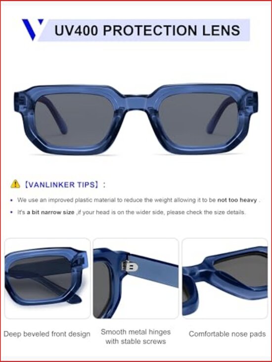 Retro Chunky Rectangle Sunglasses with UV400 Protection main image 6